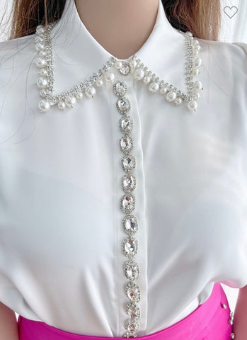 PEARLS & RINESTONES WHITE TOP