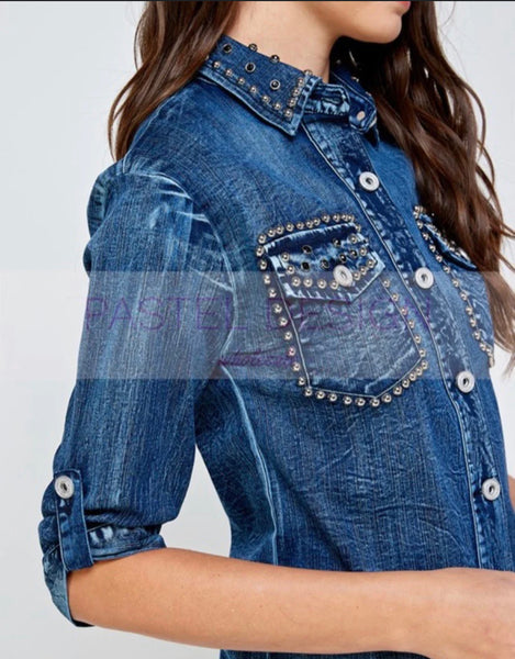 DENIM STUDDED TOP