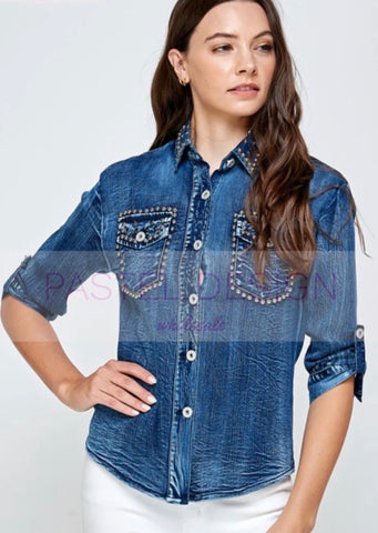 DENIM STUDDED TOP