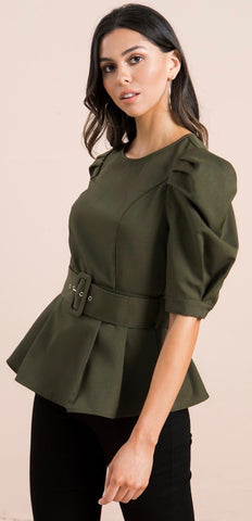 Olive Peplum Top