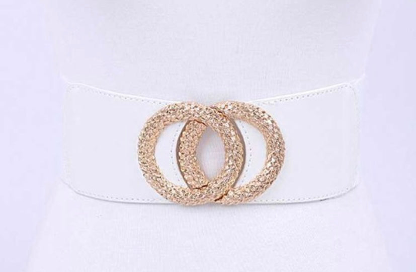 WHITE CIRCLE BUCKLE ELASTIC BELT