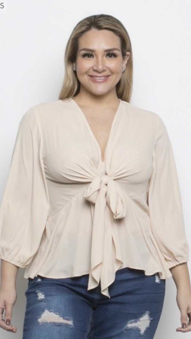 SOPHY BEIGE TIE FRONT BLOUSE