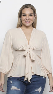 SOPHY BEIGE TIE FRONT BLOUSE