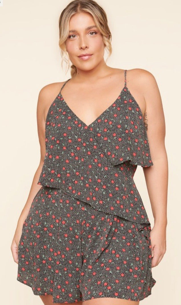 WANT TO BACK FLORAL CURVY ROMPER