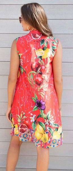 TROPICAL FRUIT EMBROIDERED & BEADED TUNIC DRESS