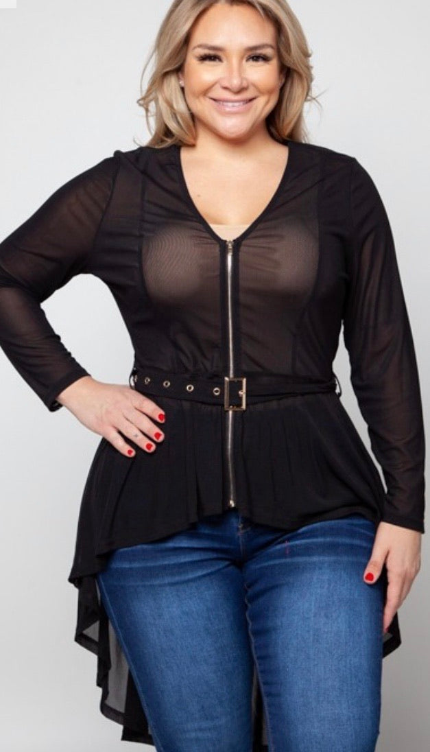 CURVY MESH HI LOW BLACK TOP