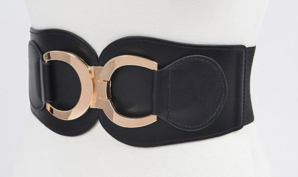 FAUX LEATHER BLACK ELASTIC CURVY BELT