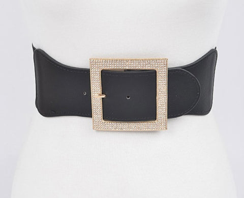 BLACK RINESTONE CURVY ELASTIC BELT