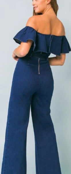 DENIM RUFFLE JUMPSUIT