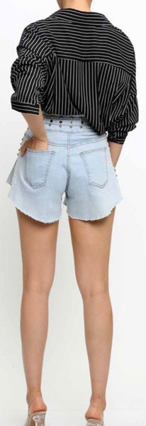 STUDDED DENIM SHORTS