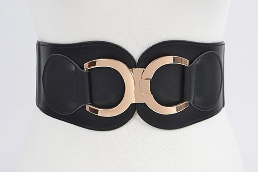 FAUX LEATHER BLACK ELASTIC CURVY BELT