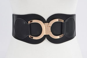 FAUX LEATHER BLACK ELASTIC CURVY BELT