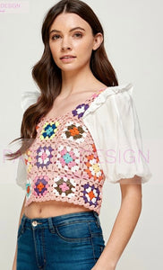 PINK MULTI COLOR CROCHET TOP