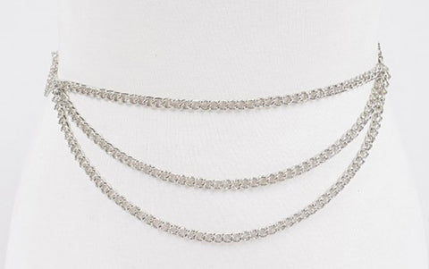 SILVER RINESTONE HEART LAYERED CHAIN BELT