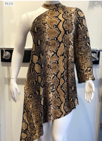 SNAKE PRINT ONE SHOULDER DRESS