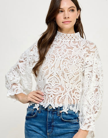 WHITE CROCHET LACE BLOUSE