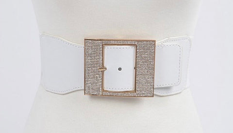 WHITE/GOLD - SHINI BUCKLE THICK BELT