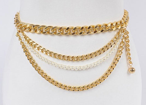 GOLD LAYERED CHAIN & PEARL BELT