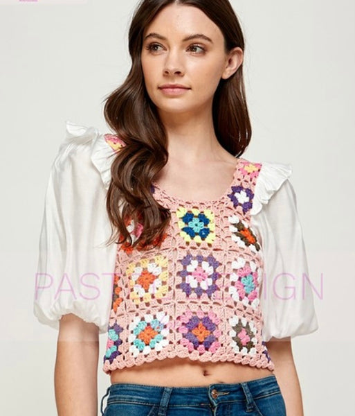 PINK MULTI COLOR CROCHET TOP