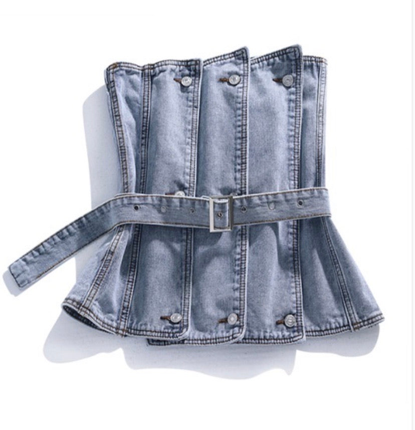 BELTED DENIM TOP